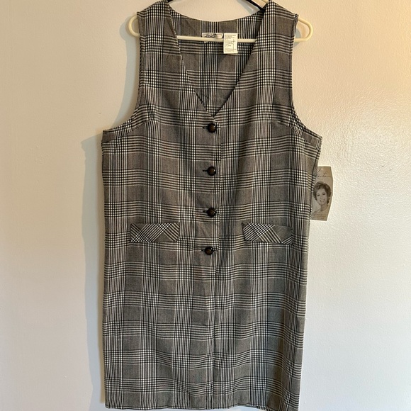 Vintage Kathy Lee Houndstooth 90’s V Neck Sheath Tunic Dress Working Girl Sz 14 - Picture 1 of 9